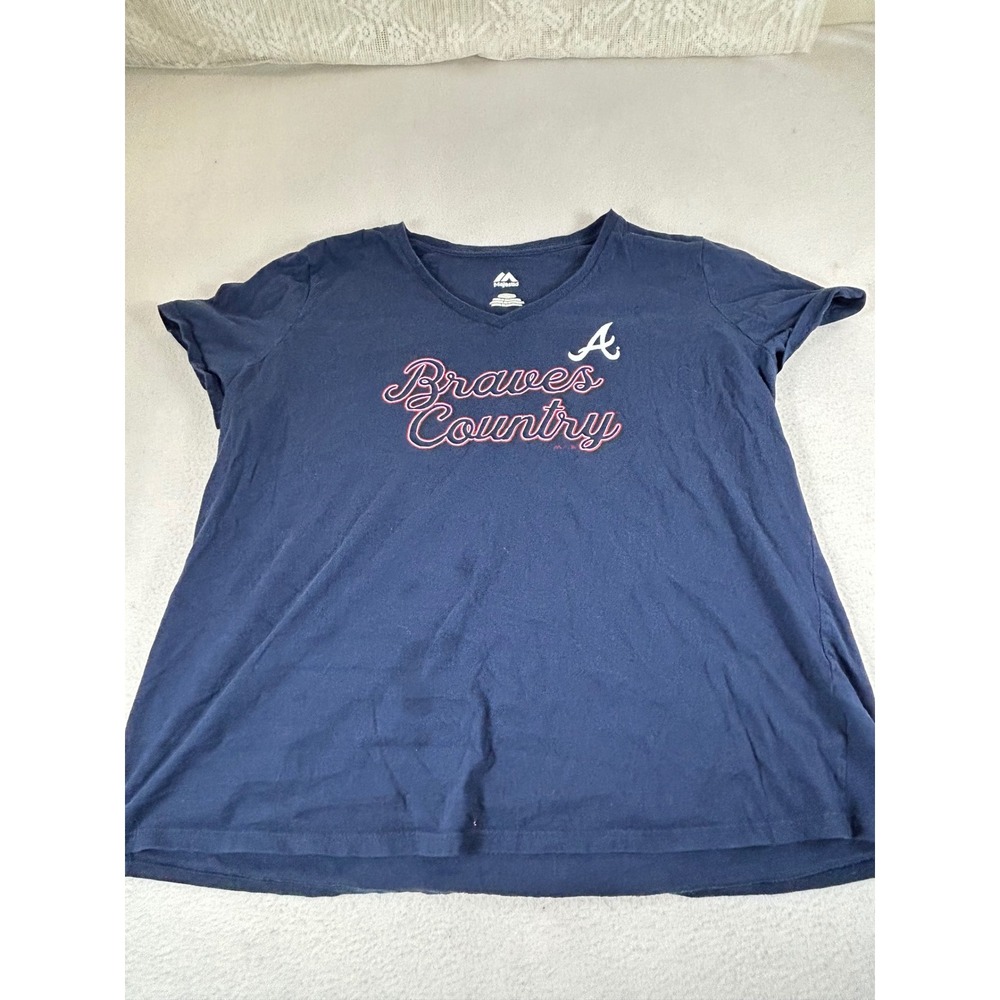Majestic T-Shirt Women 2XL Blue Atlanta Braves Country Sporty